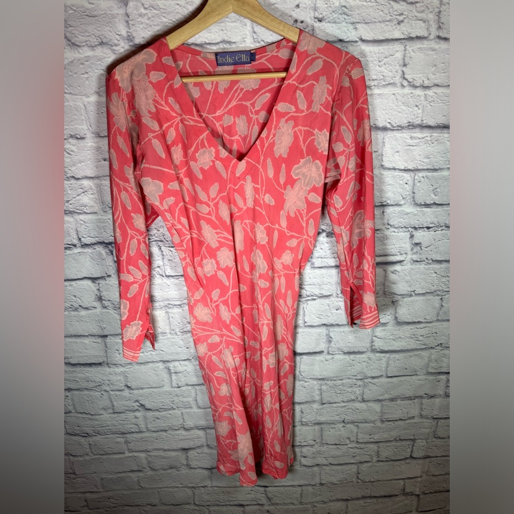 Indie Ella Bohemian pink floral silk dress women’s size small‎